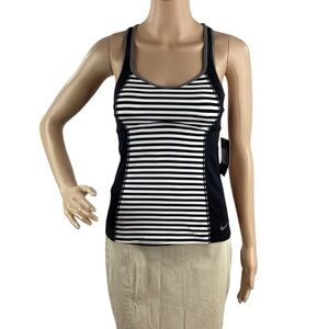 Nike Swim Striped Racerback Tankini Top Black White S